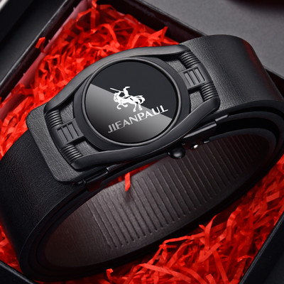 Ανδρική έκο δερμάτινη ζώνη με μεταλλική αγκράφα - μαύρο χρώμα