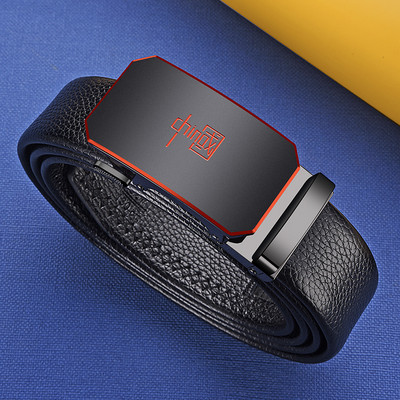 Ανδρική έκο δερμάτινη ζώνη με μεταλλική αγκράφα - μαύρο χρώμα