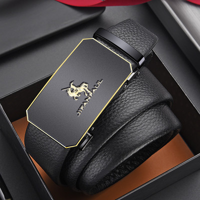 Ανδρική έκο δερμάτινη ζώνη με μεταλλική αγκράφα - μαύρο χρώμα