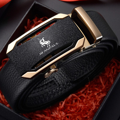 Ανδρική έκο δερμάτινη ζώνη με μεταλλική αγκράφα - μαύρο χρώμα