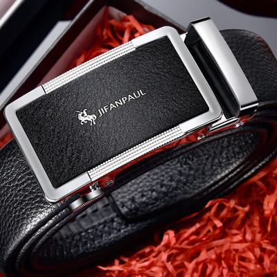 Ανδρική έκο δερμάτινη ζώνη με μεταλλική αγκράφα - μαύρο χρώμα