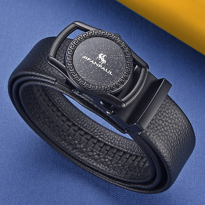 Ανδρική έκο δερμάτινη ζώνη με μεταλλική αγκράφα - μαύρο χρώμα