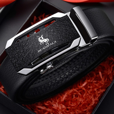 Ανδρική έκο δερμάτινη ζώνη με μεταλλική αγκράφα - μαύρο χρώμα