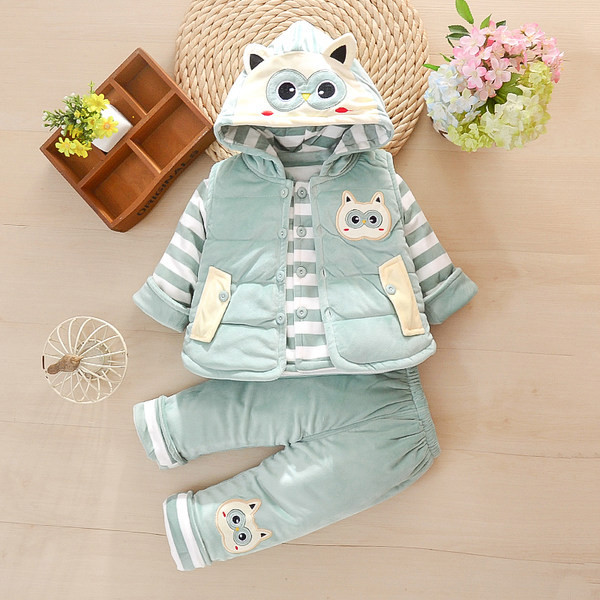 Модерен детски комплект от три части панталон елек и блуза за момичета