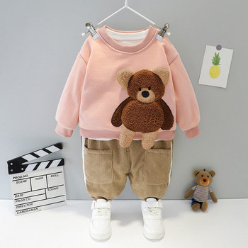 Детски стилен комплект от блуза с 3D елемент и панталон за момичета