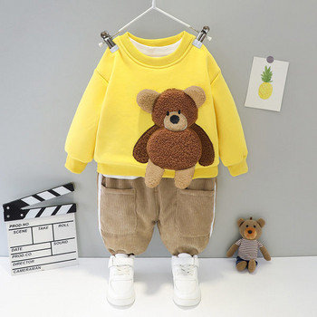 Детски стилен комплект от блуза с 3D елемент и панталон за момичета