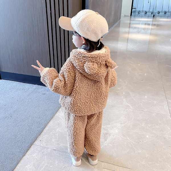 Set de pluș pentru copii din două părți cu inscripție și glugă brodate