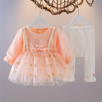 Παιδικό σετ μπλούζα με τούλι και κολάν με δαντέλα για κορίτσια