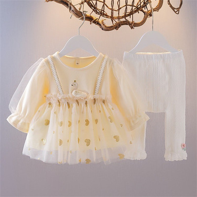 Παιδικό σετ μπλούζα με τούλι και κολάν με δαντέλα για κορίτσια