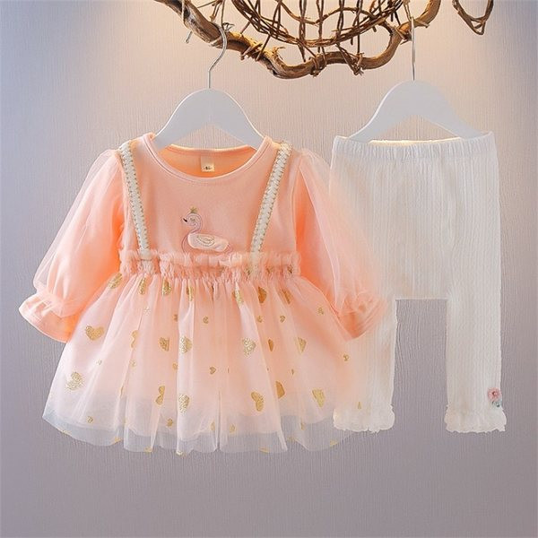 Παιδικό σετ μπλούζα με τούλι και κολάν με δαντέλα για κορίτσια