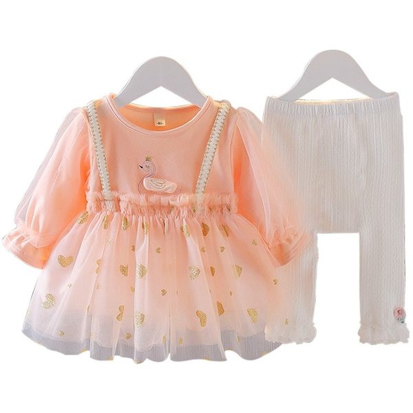 Παιδικό σετ μπλούζα με τούλι και κολάν με δαντέλα για κορίτσια