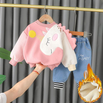 Детски зимен комплект от блуза с 3D елемент и дънки с топла подплата