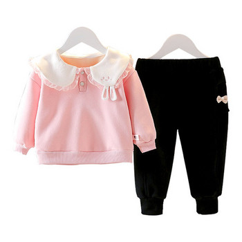 2021 winter new baby girl plus velvet top pants suit western style girls long-sleeved two-piece baby clothes