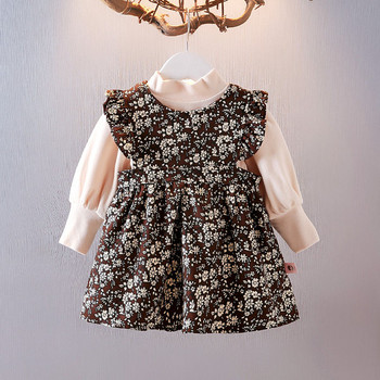 Детски стилен комплект от рокля с флорален десен и блуза
