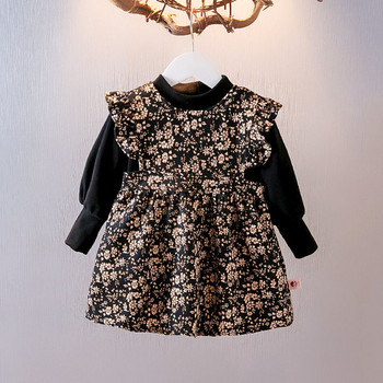 Детски стилен комплект от рокля с флорален десен и блуза
