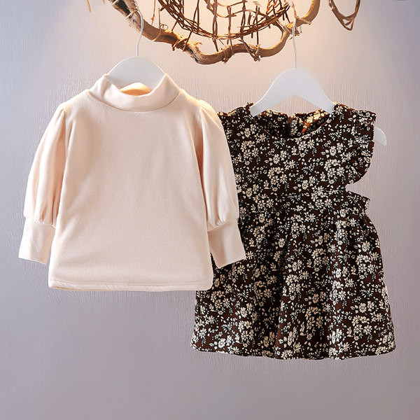 Παιδικό κομψό σετ φόρεμα  με φλοράλ μοτίβο και μπλούζα