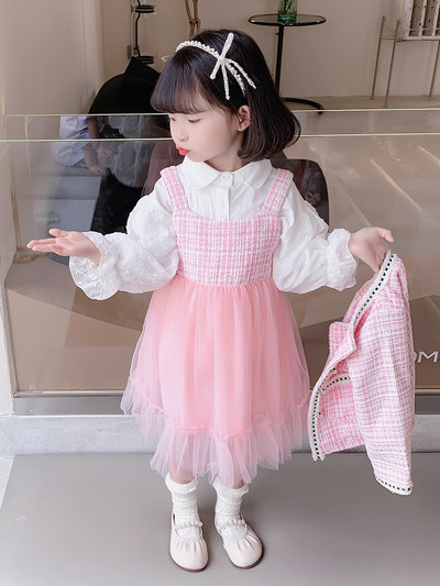 Set modern de rochie camasa si palton pentru copii