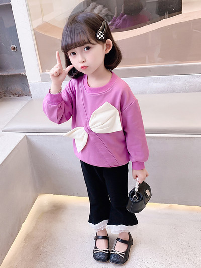 Set copii din doua piese cu panglica si dantela la pantaloni