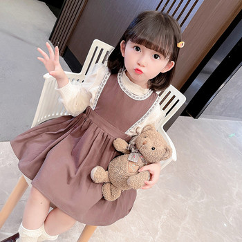 Стилен детски комплект от рокля и риза с овално деколте