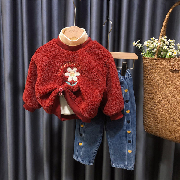 Παιδικό casual σετ μπλούζας με κέντημα και τζιν