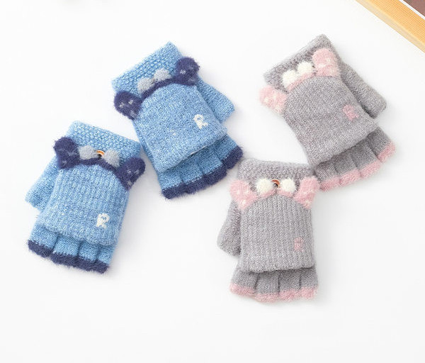 Παιδικά χειμωνιάτικα γάντια για κορίτσια με απλικέ και κέντημα