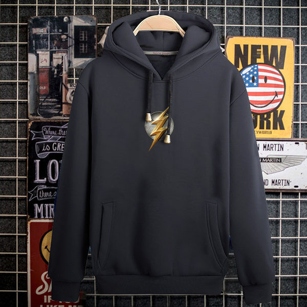 Ανδρικό φούτερ με κουκούλα και κορδόνια σε μαύρο χρώμα