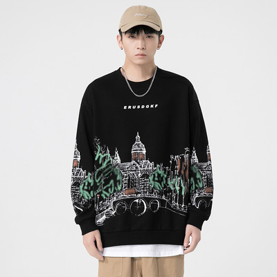 Bluza barbatesta model nou cu aplicatie colorata si decolteu rotund