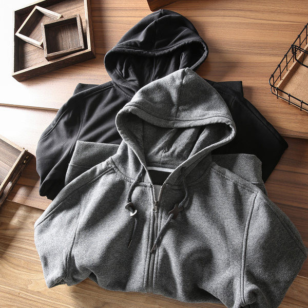 Őszi-téli pulóver sima modell kapucnival és cipzárral