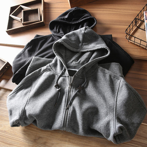 Őszi-téli pulóver sima modell kapucnival és cipzárral