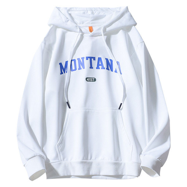 Μοντέρνο ανδρικό φούτερ με επιγραφή και κουκούλα