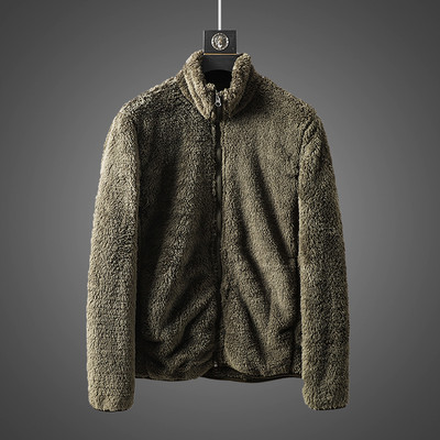 Geacă de iarnă de pluș pentru bărbați cu buzunare și închidere cu fermoar