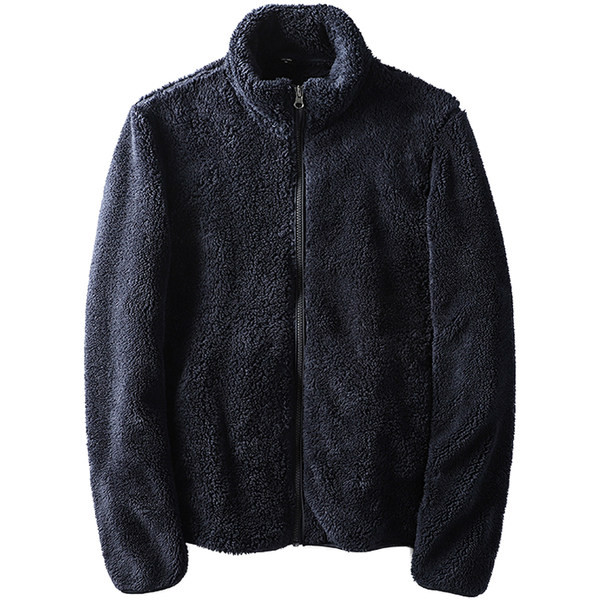 Geacă de iarnă de pluș pentru bărbați cu buzunare și închidere cu fermoar