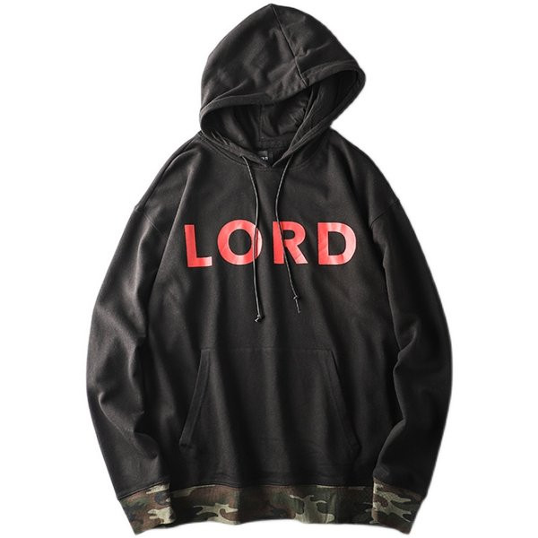 Ежедневен мъжки суичър с надпис и качулка в черен цвят