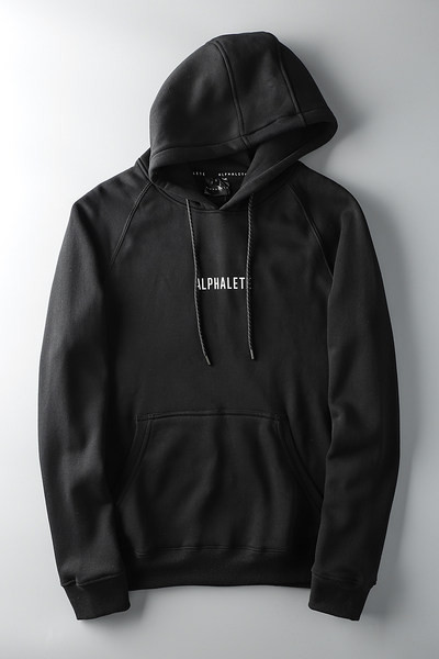 Férfi pulóver kapucnival és nyakkendővel fekete színben