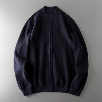 Cardigan pentru bărbați din tricot subțire cu fermoar și decolteu oval