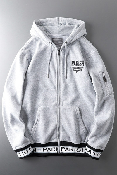 Hanorac casual pentru bărbați, cu glugă și fermoar, de culoare gri