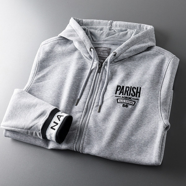 Hanorac casual pentru bărbați, cu glugă și fermoar, de culoare gri