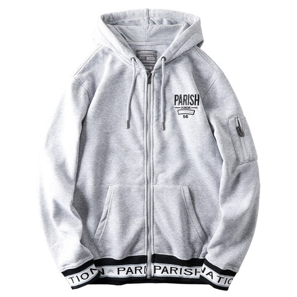 Hanorac casual pentru bărbați, cu glugă și fermoar, de culoare gri