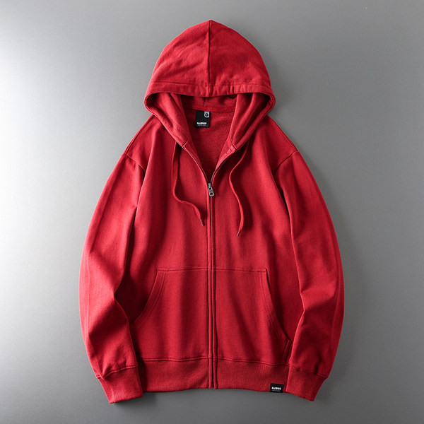 Egyszínű férfi pulóver kapucnival és nyakkendővel