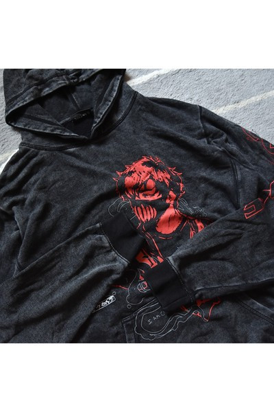 Ανδρικό φούτερ με στάμπα και κουκούλα σε μαύρο χρώμα