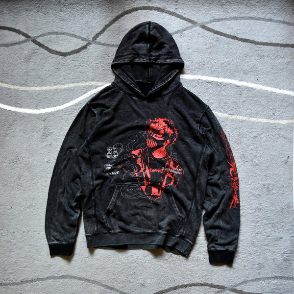 Ανδρικό φούτερ με στάμπα και κουκούλα σε μαύρο χρώμα