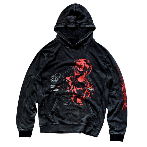 Ανδρικό φούτερ με στάμπα και κουκούλα σε μαύρο χρώμα