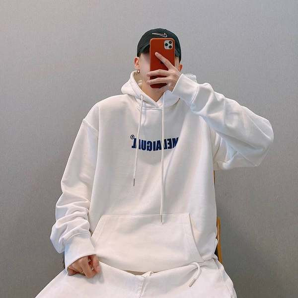 Φαρδύ μοντέλο ανδρικό φούτερ με κουκούλα και επιγραφή