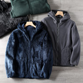 Hanorac polar pentru bărbați cu glugă - două fețe