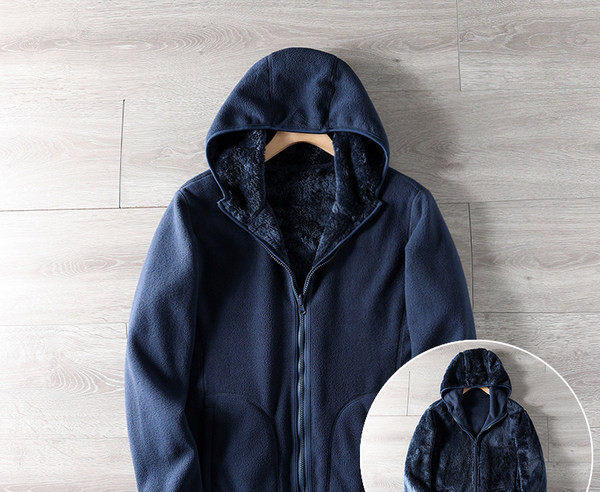 Hanorac polar pentru bărbați cu glugă - două fețe