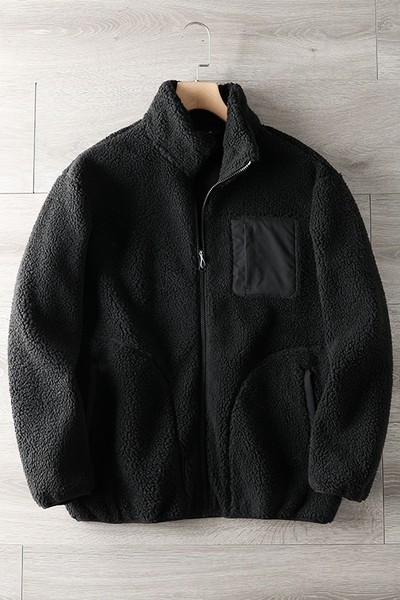 Férfi plüss pulóver magas gallérral és cipzárral