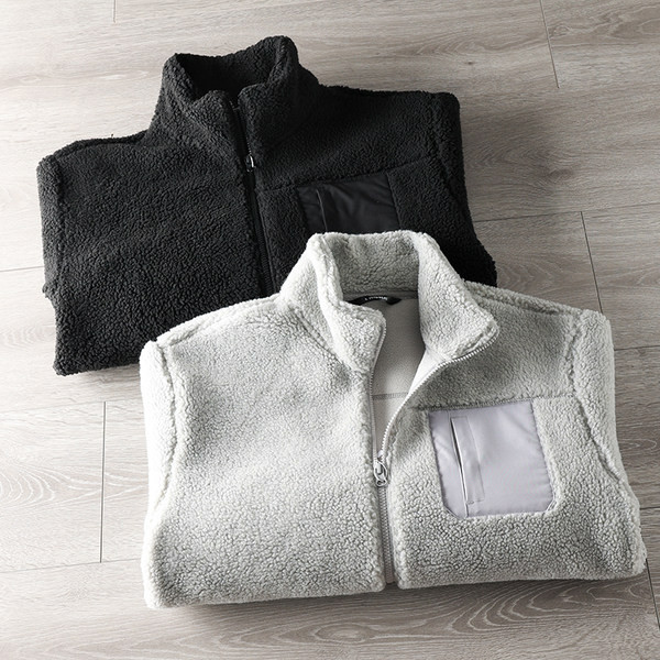 Férfi plüss pulóver magas gallérral és cipzárral