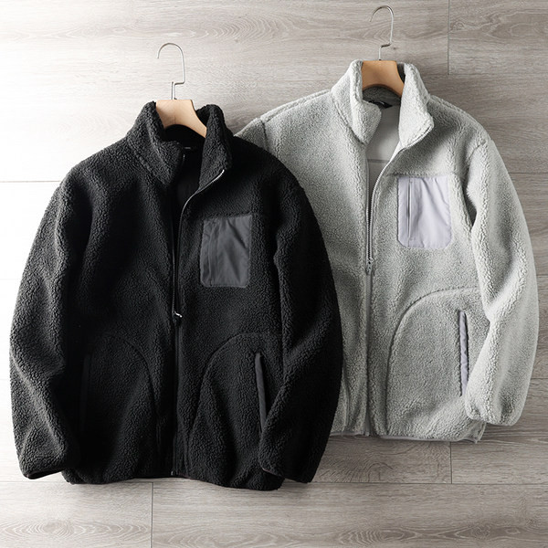 Férfi plüss pulóver magas gallérral és cipzárral