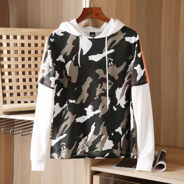 Hanorac casual pentru bărbați, de camuflaj, cu glugă