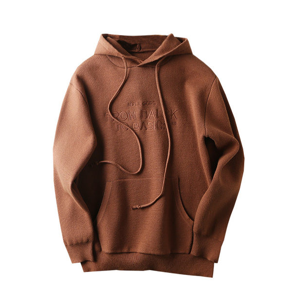 Alkalmi férfi pulóver kapucnival és hímzett felirattal